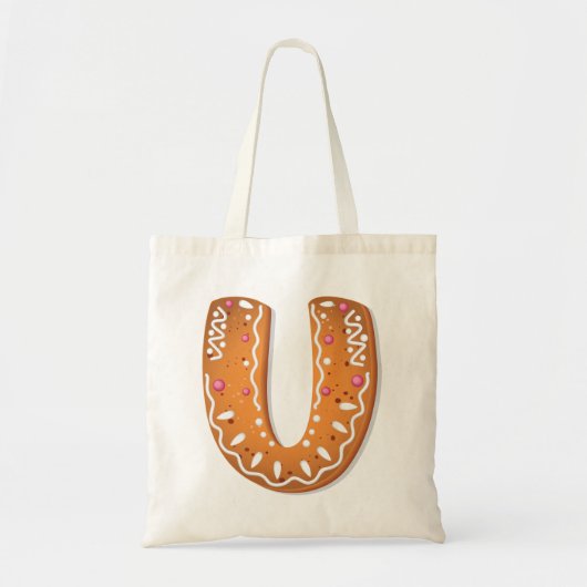Gingerbread Letter U Monogram Holiday Cookie トートバッグ (正面)