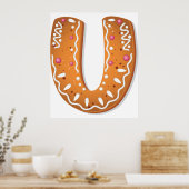 Gingerbread Letter U Monogram Holiday Cookie ポスター (キッチン)