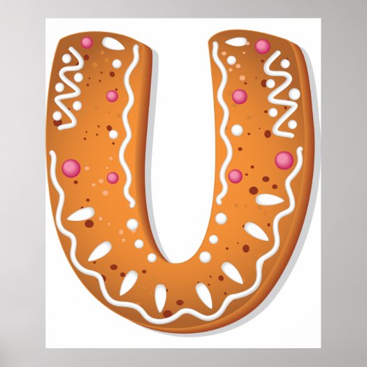 Gingerbread Letter U Monogram Holiday Cookie ポスター (正面)