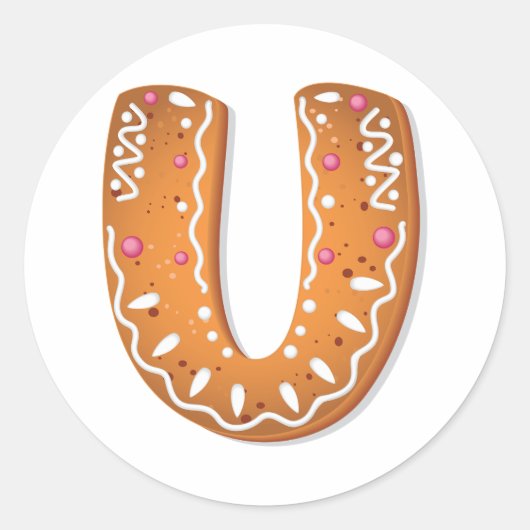 Gingerbread Letter U Monogram Holiday Cookie ラウンドシール (正面)