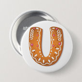 Gingerbread Letter U Monogram Holiday Cookie 缶バッジ (正面&裏面)