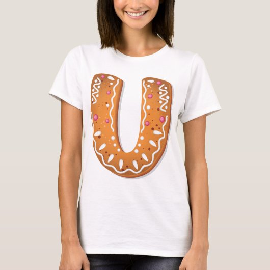 Gingerbread Letter U Monogram Holiday Cookie Tシャツ (正面)