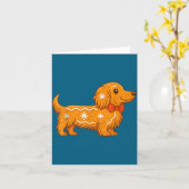 Gingerbread Long Hair Dachshund Christmas Pajama T カード (黄色い花)