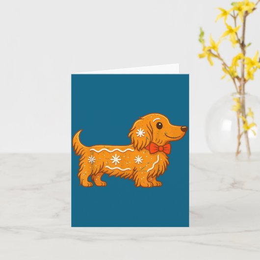 Gingerbread Long Hair Dachshund Christmas Pajama T カード (黄色い花)