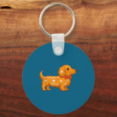 Gingerbread Long Hair Dachshund Christmas Pajama T キーホルダー (正面)