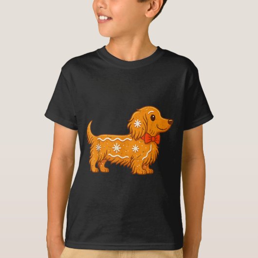 Gingerbread Long Hair Dachshund Christmas Pajama T Tシャツ (正面)