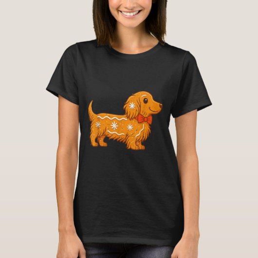 Gingerbread Long Hair Dachshund Christmas Pajama T Tシャツ (正面)