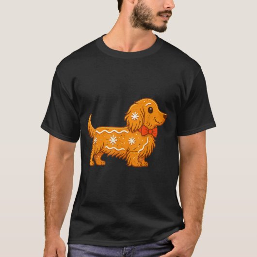 Gingerbread Long Hair Dachshund Christmas Pajama T Tシャツ (正面)