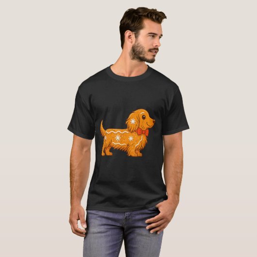 Gingerbread Long Hair Dachshund Christmas Pajama T Tシャツ (正面フル)