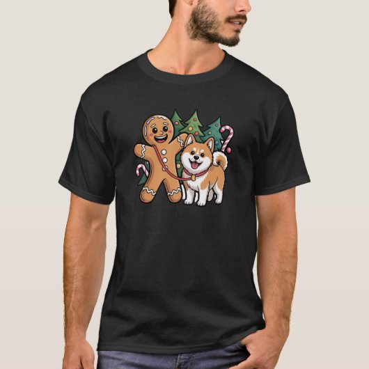 GINGERBREAD MAN AND AKITA DOG  Tシャツ (正面)