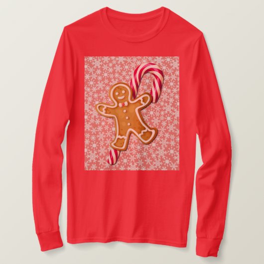 Gingerbread Man and Candy Cane Art on T-Shirt Tシャツ (デザイン正面)
