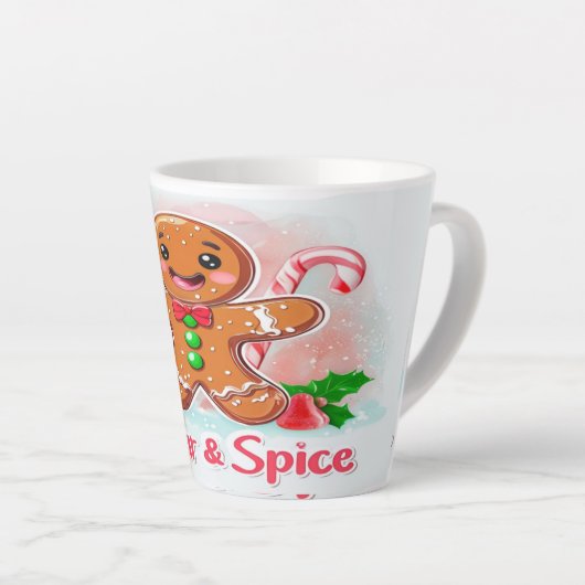 Gingerbread Man and Candy Cane Christmas Mug カフェラテマグ (右アングル)
