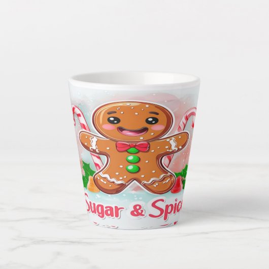 Gingerbread Man and Candy Cane Christmas Mug カフェラテマグ (正面)