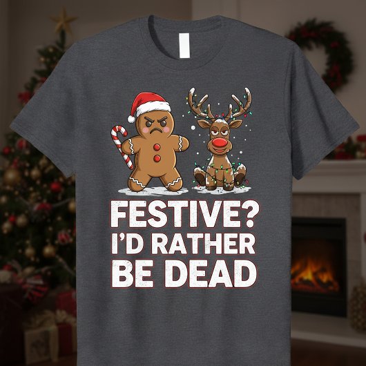 Gingerbread Man and Reindeer Sarcastic Christmas Tシャツ