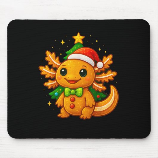 Gingerbread Man Axolotl Santa Hat Christmas Tree  マウスパッド (正面)