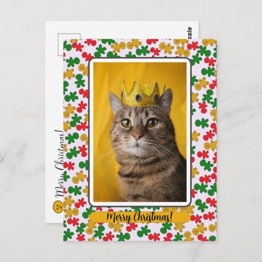 Gingerbread Man Border around Cat ポストカード (正面/裏面)