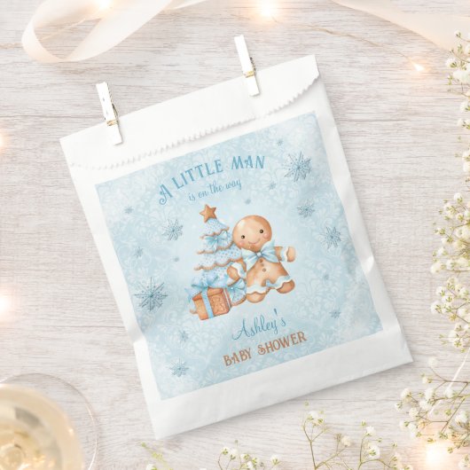 Gingerbread Man Boy Blue Christmas Baby Shower フェイバーバッグ (クリップ留めされた状態)
