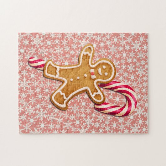 Gingerbread Man Candy Cane Snowflake Puzzle Art ジグソーパズル (横)