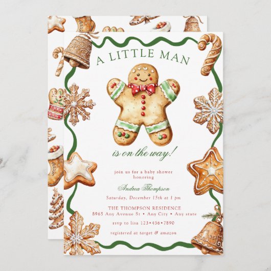 Gingerbread Man | Christmas Baby Shower   招待状 (正面/裏面)