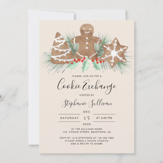 Gingerbread Man Christmas Cookie Exchange Party 招待状 (正面)