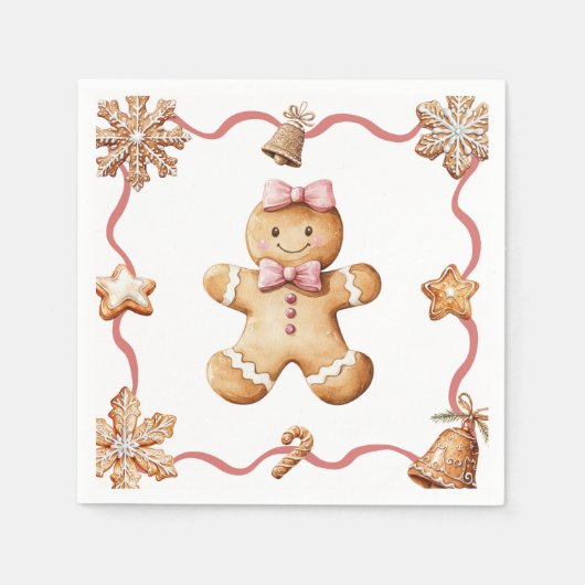 Gingerbread Man | Christmas Napkins スタンダードカクテルナプキン (正面)