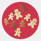 Gingerbread Man Christmas Red ラウンドシール (正面)