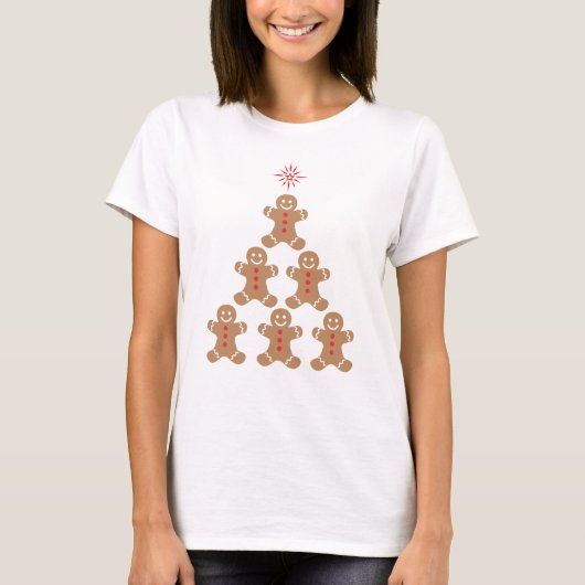 Gingerbread Man Christmas Tree red star cookies Tシャツ (正面)