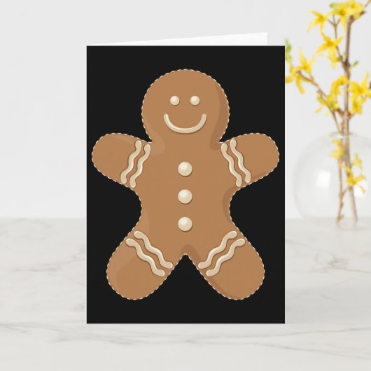 Gingerbread Man Cookie Biscuit Fun Food Christmas  カード (黄色い花)
