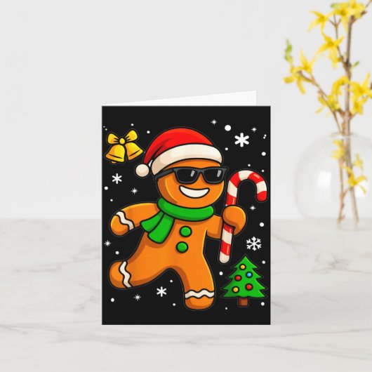 Gingerbread Man Funny Christmas Cookie Costume Bak カード (黄色い花)