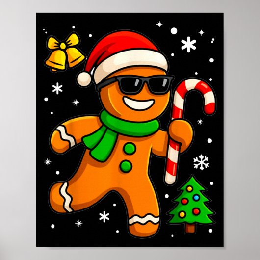 Gingerbread Man Funny Christmas Cookie Costume Bak ポスター (正面)
