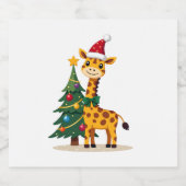 Gingerbread Man Giraffe Santa Hat Christmas Tree T スパークリングワインラベル (シングルラベル)