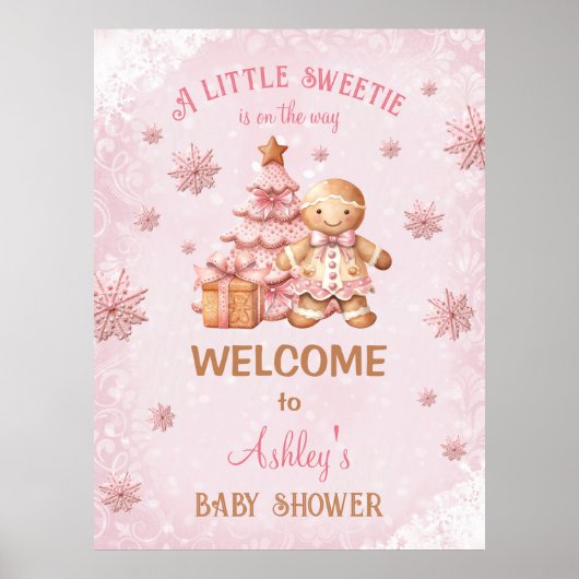 Gingerbread Man Girl Christmas Baby Shower Poster ポスター (正面)
