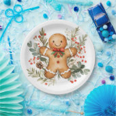 Gingerbread Man Greenery Christmas Paper Plate ペーパープレート (パーティー)