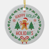 Gingerbread Man & Holly Wreath Christmas Ornament セラミックオーナメント (正面)