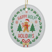 Gingerbread Man & Holly Wreath Christmas Ornament セラミックオーナメント (左)
