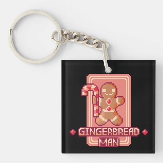 Gingerbread man, Merry Christmas, Pixel Art キーホルダー (正面)