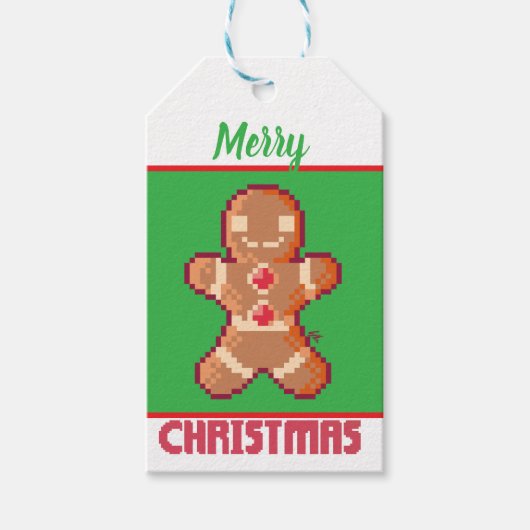 GingerBread Man, Merry Christmas pixel art ギフトタグ (正面)