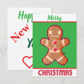 GingerBread Man, Merry Christmas pixel art サンキューカード (正面/裏面)
