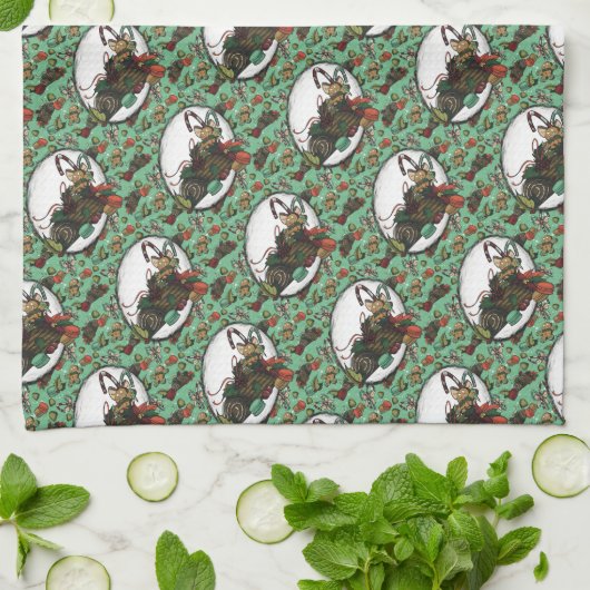 Gingerbread Man- Mint キッチンタオル (折り畳み)