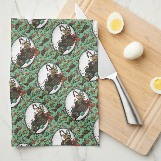 Gingerbread Man- Mint キッチンタオル (四つ折り)