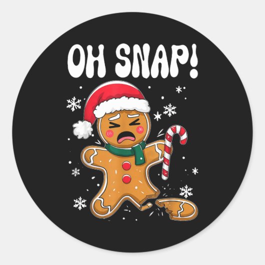 Gingerbread Man Oh Snap Christmas Funny Cookie Bak ラウンドシール (正面)