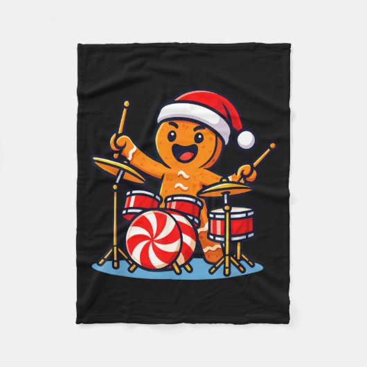 Gingerbread Man Playing Drums  フリースブランケット (正面)