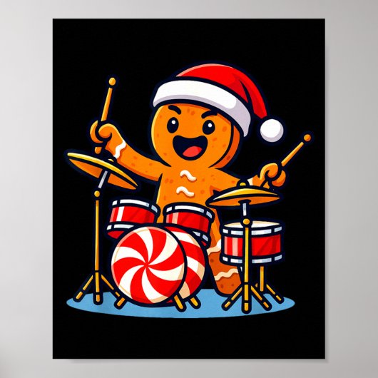 Gingerbread Man Playing Drums  ポスター (正面)