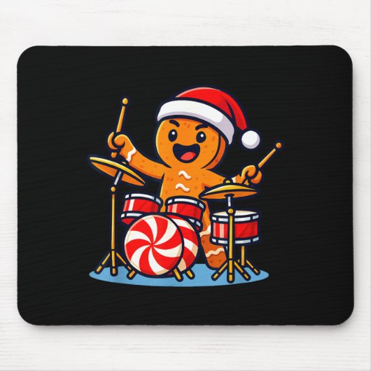 Gingerbread Man Playing Drums マウスパッド (正面)