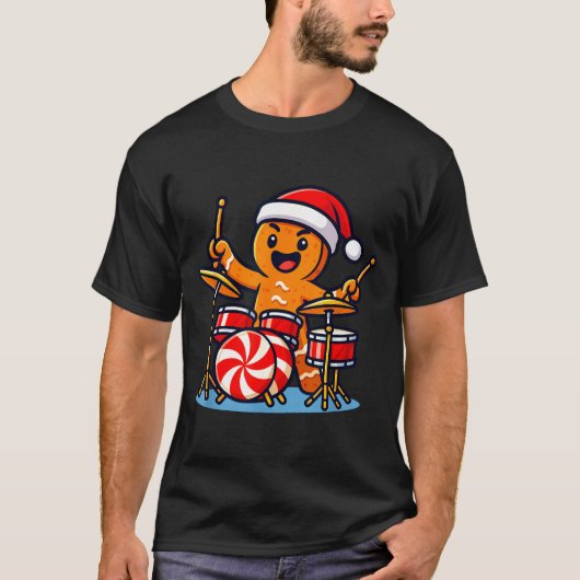 Gingerbread Man Playing Drums Tシャツ (正面)