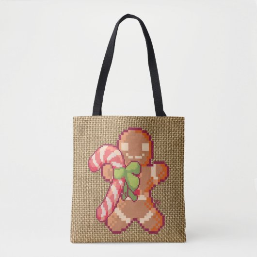 Gingerbread man, Santa, Christmas, Pixel Art トートバッグ (正面)