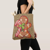 Gingerbread man, Santa, Christmas, Pixel Art トートバッグ (クローズアップ)