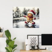 Gingerbread Man Skating Print Christmas Art ポスター (ホームオフィス)