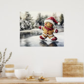 Gingerbread Man Skating Print Christmas Art ポスター (キッチン)