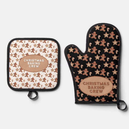 Gingerbread Man, Star & Candy Cane Cookie Pattern 鍋つかみ&鍋敷きセット (正面)